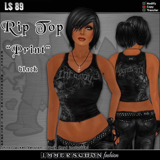 Immerschoen Girl - Rip Top Shirt 'Print' (Black)