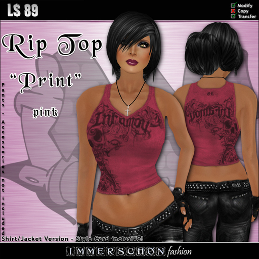 Immerschoen Girl - Rip Top Shirt 'Print' (Pink) 