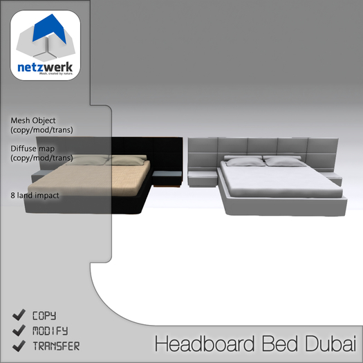 Second Life Marketplace netzwerk Headboard Bed Dubai (boxed)