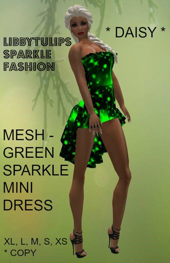 * Daisy * Green Sparkle Mini Dress - Mesh - boxed