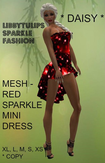 * Daisy * Red Sparkle Mini Dress - Mesh - boxed