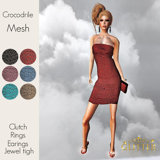 *GLITTER* CROCODRILE MESH DRESS-COLOUR HUD-CLUTCH-JEWELS