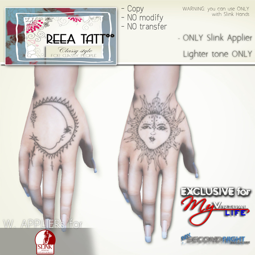 .::ReeA Tattoo::. Exclusive for MyVirtualLife [Slink Hands]