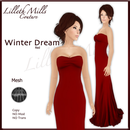 LMC WINTER DREAM Red - fully Rigged Mesh Evening Gown - 
