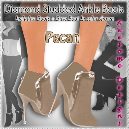 *Awesome Designs Diamond Studded Ankle Boots In Pecan