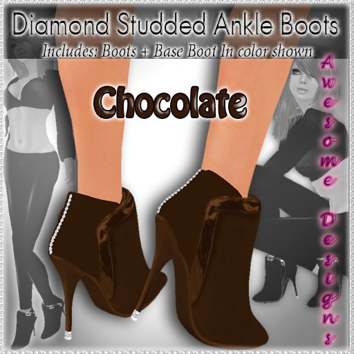 *Awesome Designs Diamond Studded Ankle Boots In Chocolate