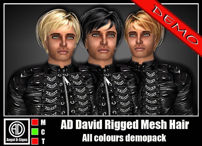 AD David Rigged Mesh Hair All Colours Demopack