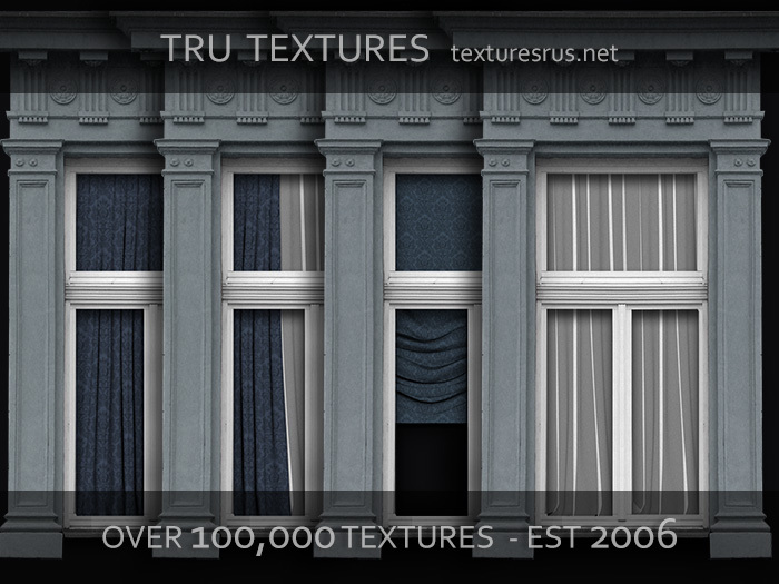 11500: July 09 - 18 x Exterior Framed Victorian Window Textures With Drapes & Blinds - 1024 x 1024 Pixels