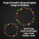 Twig Wreath Coloured Lights Lge & Med