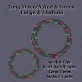 Twig Wreath Red & Green Lights Lge & Med