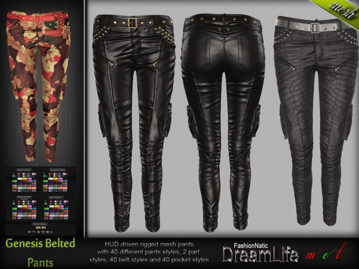 MESH Genesis Belted Pants * Rigged (HUD Driven) *DreamLife*