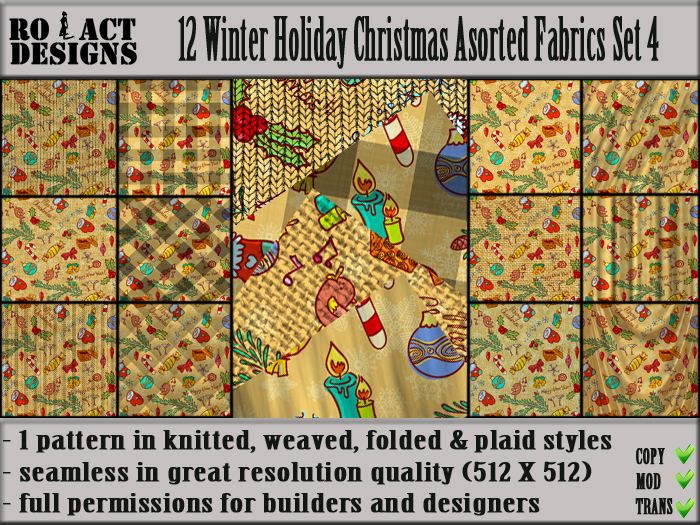Ro!Act Designs 12 Winter Holiday Christmas Asorted Fabrics S4