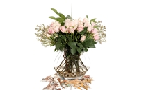 Pink Roses in Vase w Seashells