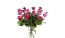 Dozen Pink Roses in Vase