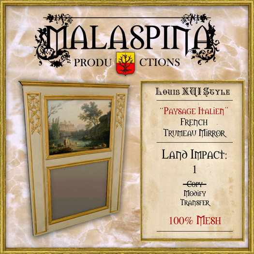 LM Malaspina "Paysage Italien" French Trumeau Mirror