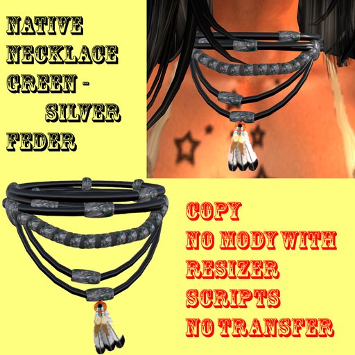 Native Necklace Green Silver Feder 