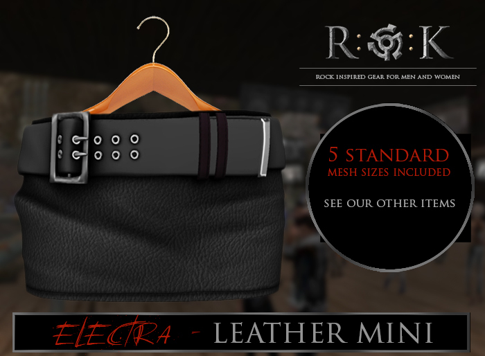 R:O:K STORE Elektra Blk Leather Skirt / Gray Belt *