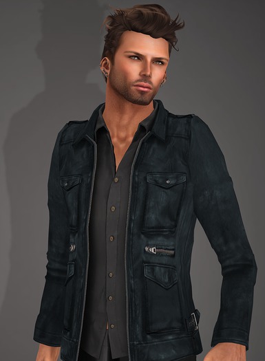.::C::. Ace: Blue Leather Jacket & Shirt