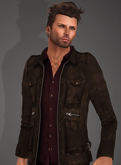 .::C::. Ace: Brown Leather Jacket & Shirt