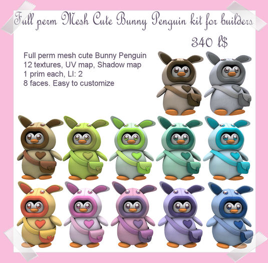 Full Perm MESH Cute Bunny Penguin kit for builders