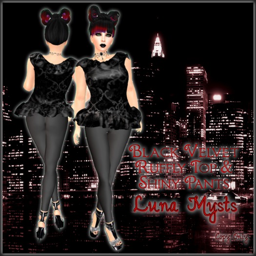 Luna Moon Black Velvet Ruffly Top