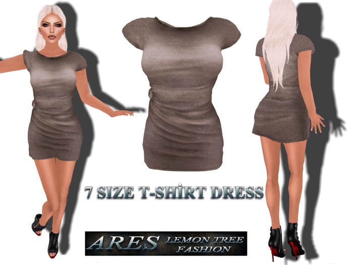 [L-T-R] Brown  T-shirt Dress Side Knotted