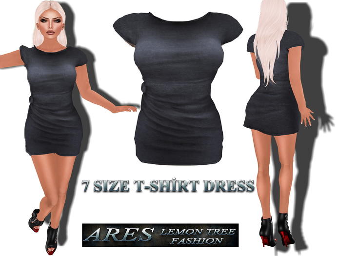 [L-T-R]  Navy T-shirt Dress Side Knotted