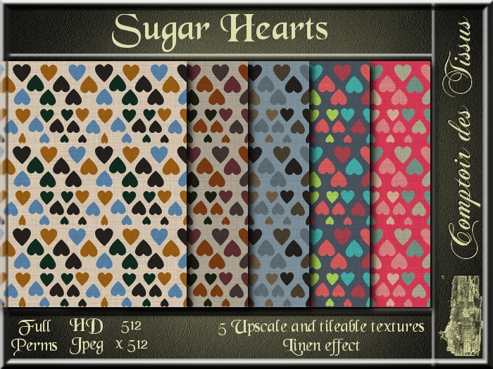 Sugar Hearts - 5 FULL PERMS Textures