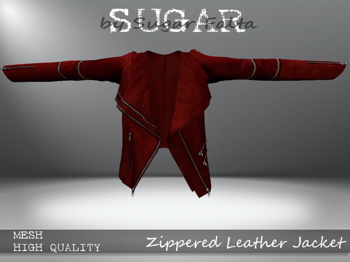 SUGAR - Zippered Leather Jacket - RED