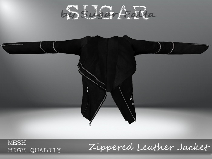 SUGAR - Zippered Leather Jacket - BLACK