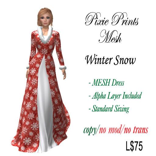 Pixie Prints MESH Winter Snow Gown in Red