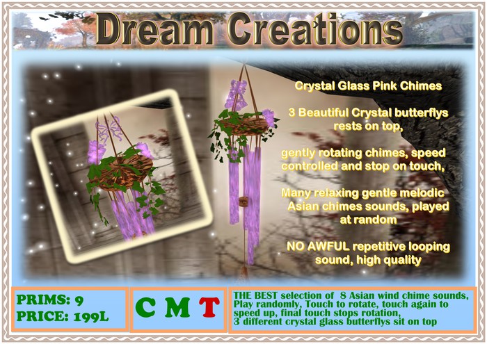 Wind Chimes Crystal Glass Pink