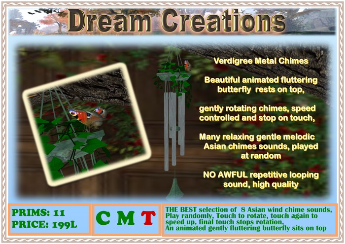 Wind Chimes Verdigree with Butterfly