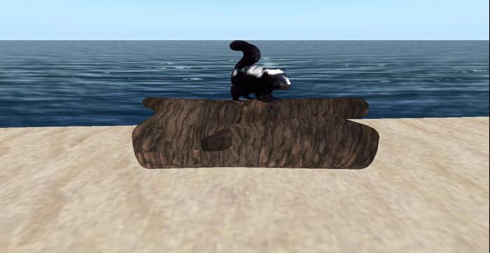 Tiny Mesh Animated Skunk in Hollow Log