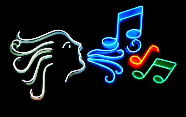 Flashing Neon Texture  Singer-  Music Notes Sign
