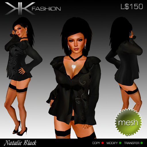 KKF - Natalie Night Robe -  Black