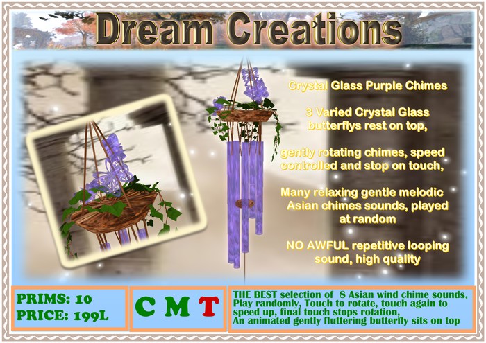 Wind Chimes Crystal Glass Purple