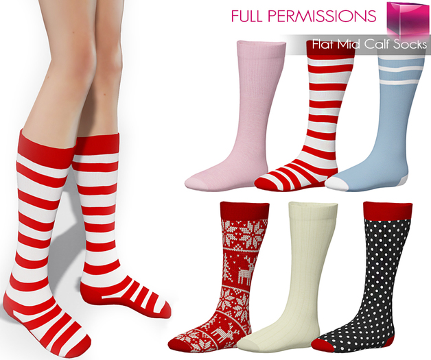 Full Perm Rigged Mesh Flat Mid Calf Socks