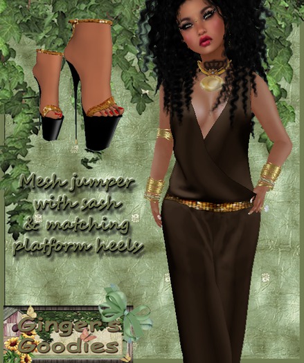 jumper with sash & matching platforms-brown( Hold&Click)