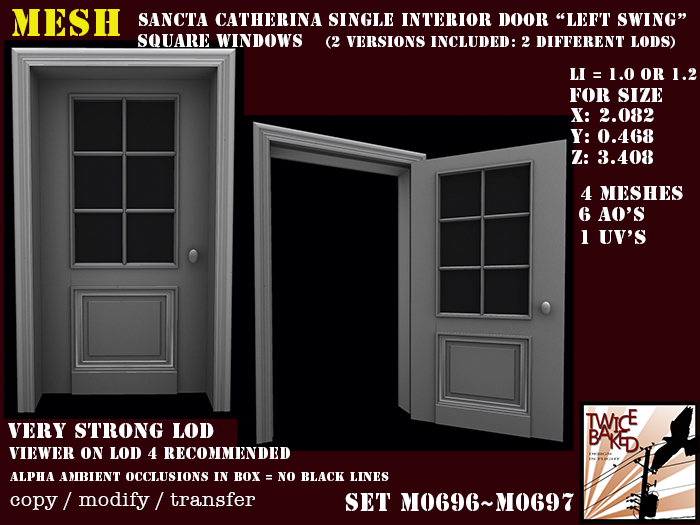 Gorgeous FP mesh single interior door (square windows) left M0696 M0697