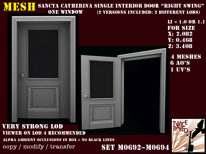Gorgeous FP mesh single interior door (single window) right M0692 M0694