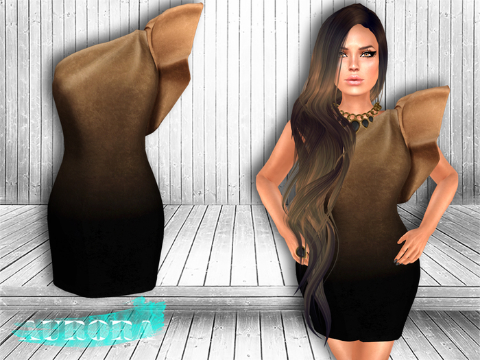 AURORA - Ruffle Shoulder Dress - Caramel Ombre