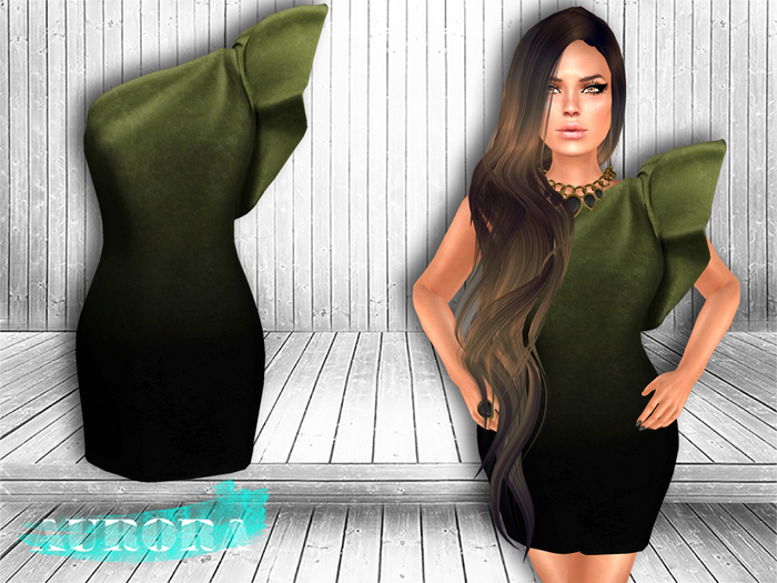 AURORA - Ruffle Shoulder Dress - Olive Ombre