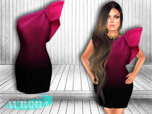 AURORA - Mesh Ruffle Shoulder Dress - Berry Ombre