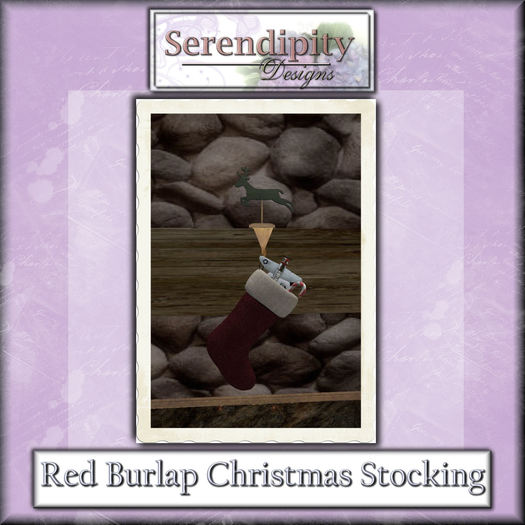 Serendipity Designs - Christmas Stocking - Red Burlap