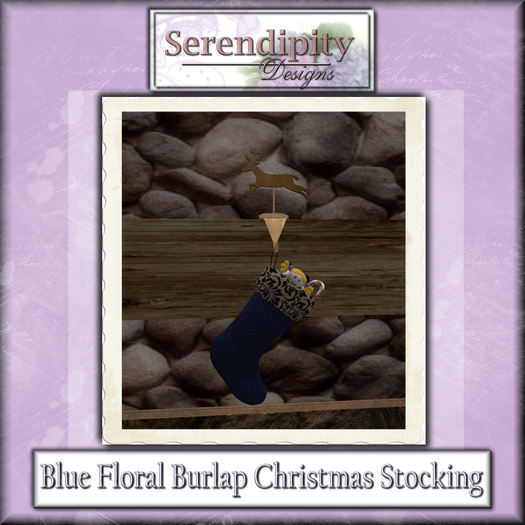 Serendipity Designs - Christmas Stocking - Blue Burlap
