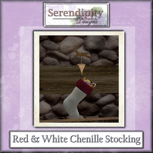 Serendipity Designs - Christmas Stocking - Red & White Chenille 
