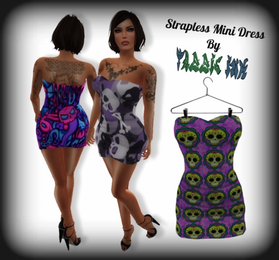 Tazzie Ink ~ Strapless Mini Dress - Skull Candy