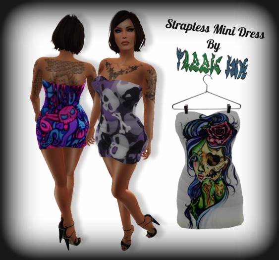 Tazzie Ink ~ Strapless Mini Dress - Young Zombie Girl White