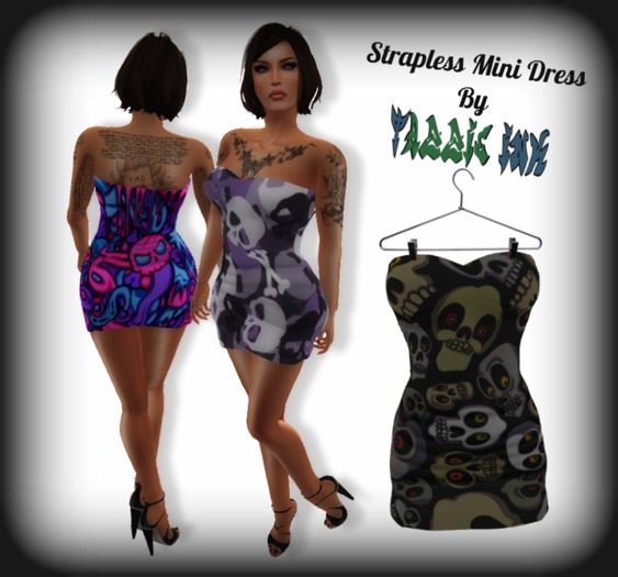 Tazzie Ink ~ Strapless Mini Dress - Skullys